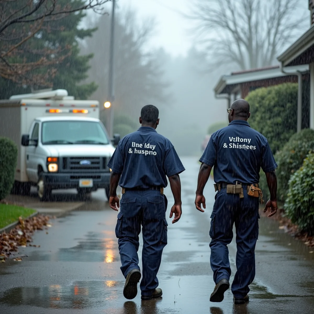 Heavy winter rain falling on a Concord neighborhood during the December-to-March storm season