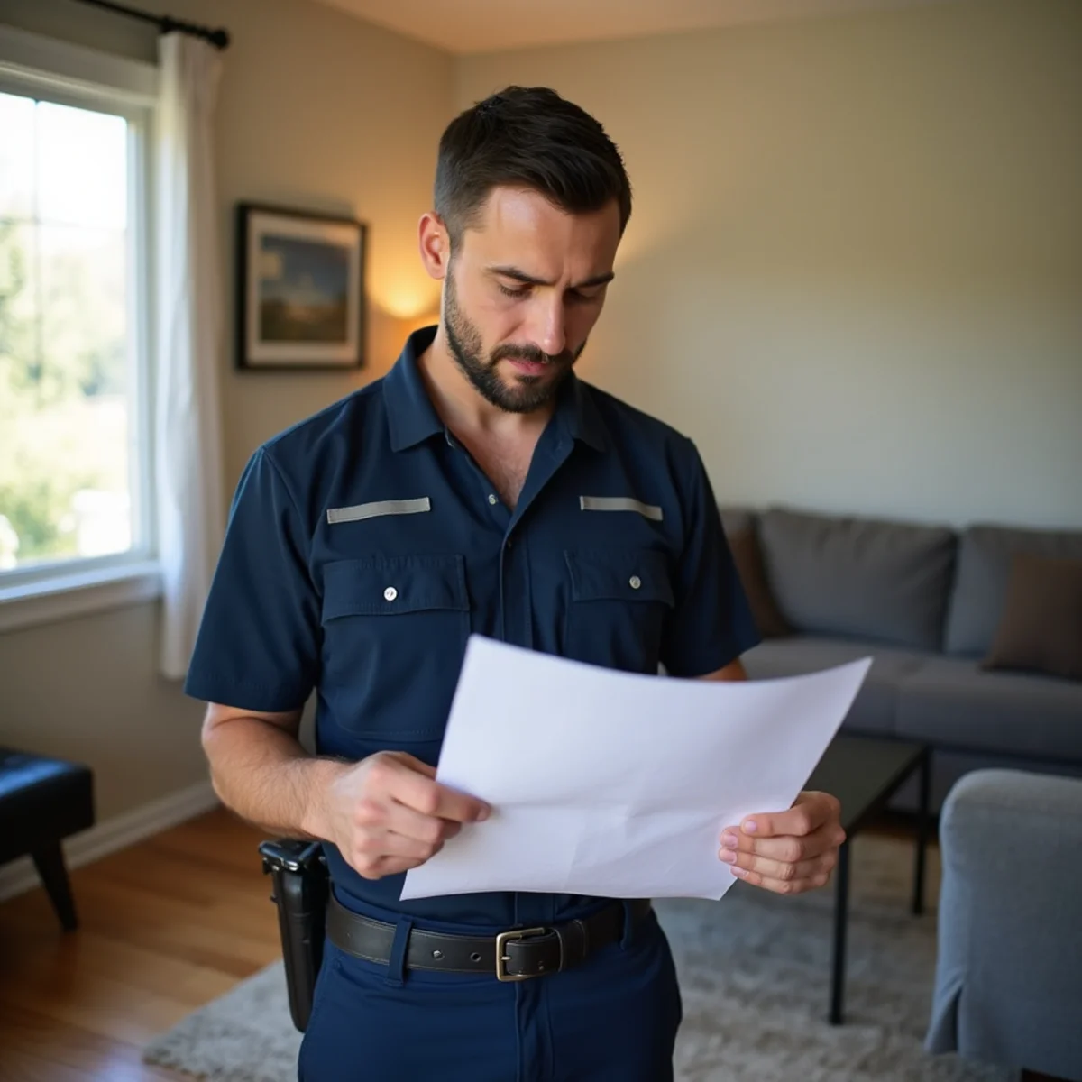 California homeowner reviewing an insurance policy after water damage in a Concord living room