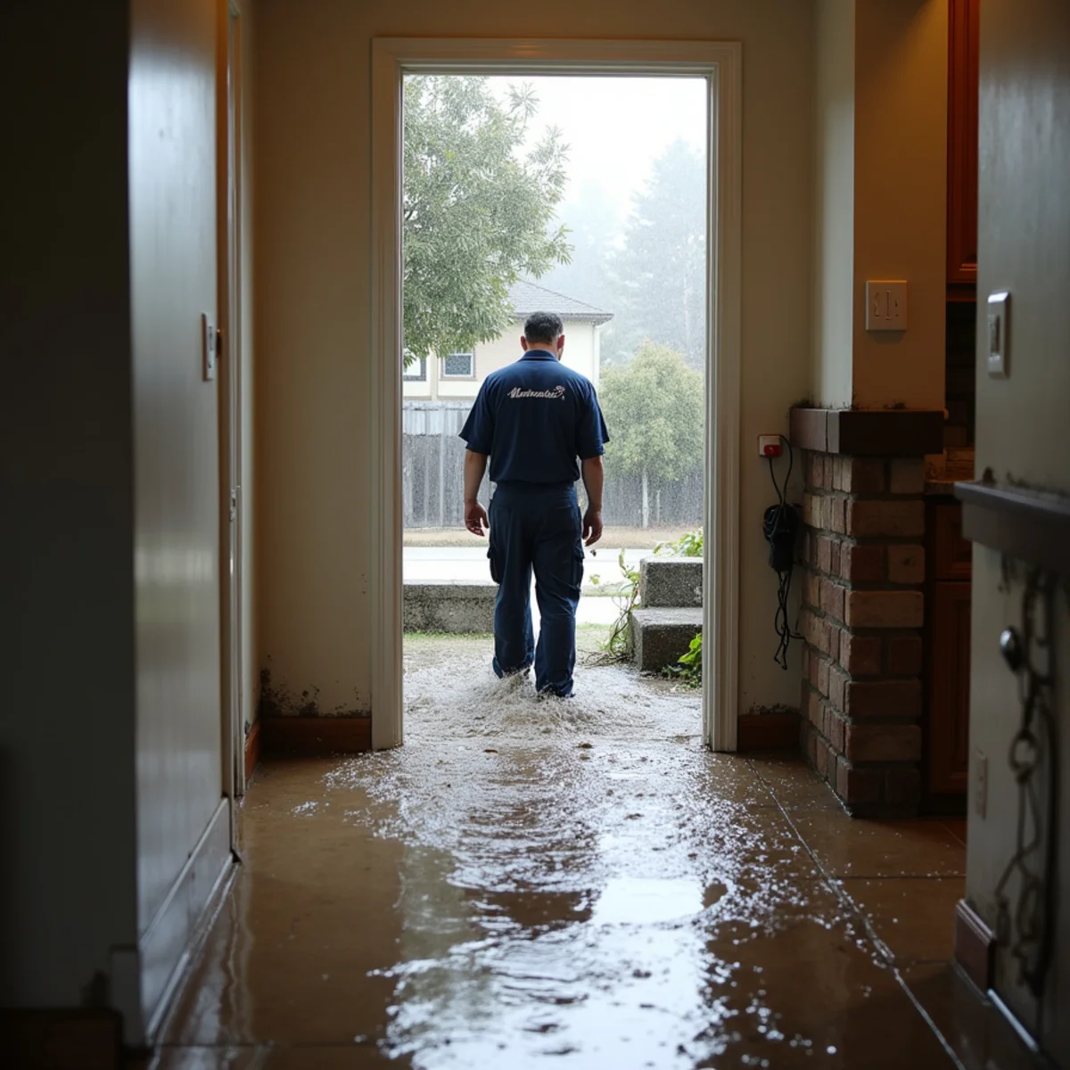 Storm runoff flooding the ground floor of a Contra Costa County home during winter rain
