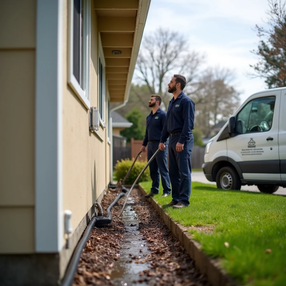 Downspout draining water away from the foundation of a Clayton home before rainy season