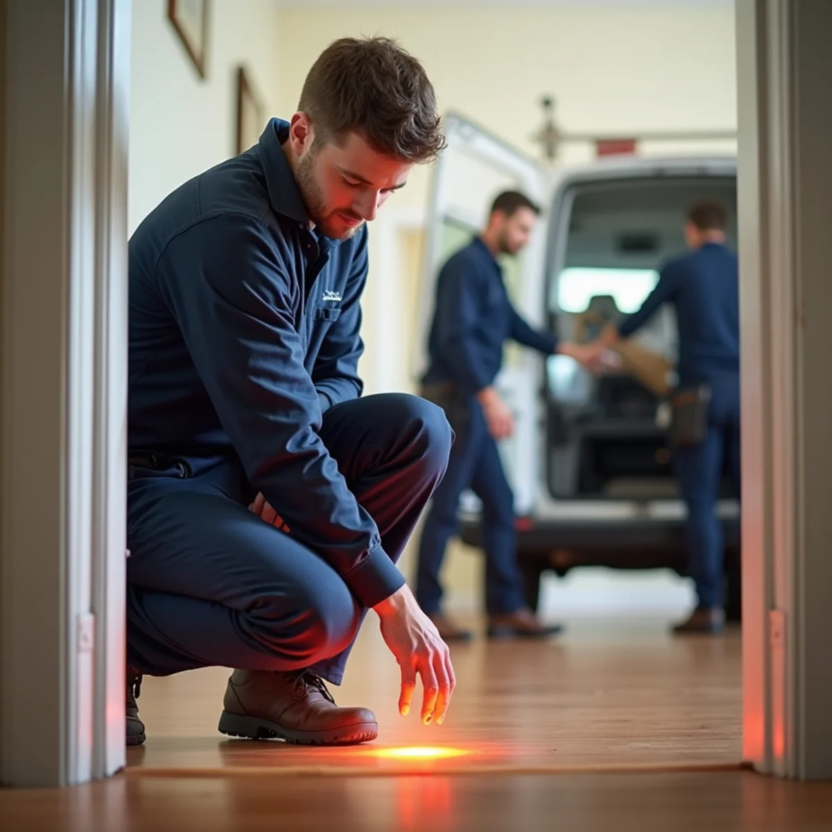 Homeowner feeling a warm spot on the floor indicating a hidden slab leak in a West Concord home