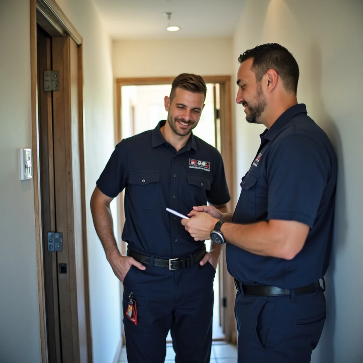 Condo owner and HOA manager reviewing water damage between units in Rossmoor, Walnut Creek
