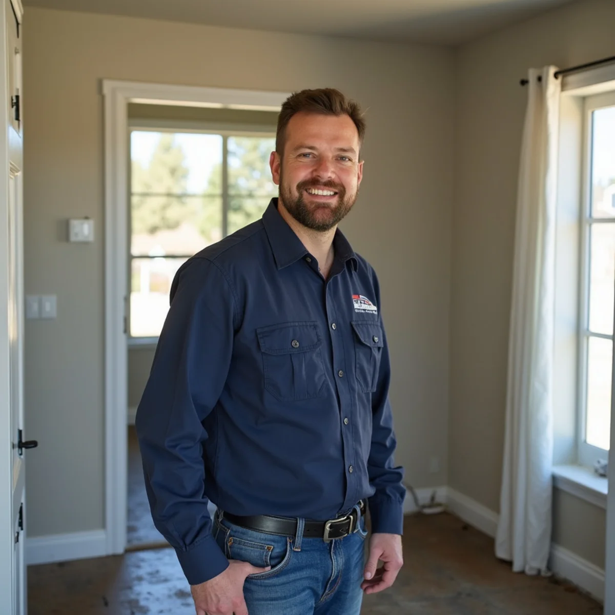Property manager reviewing water damage in a rental unit near the Concord BART station