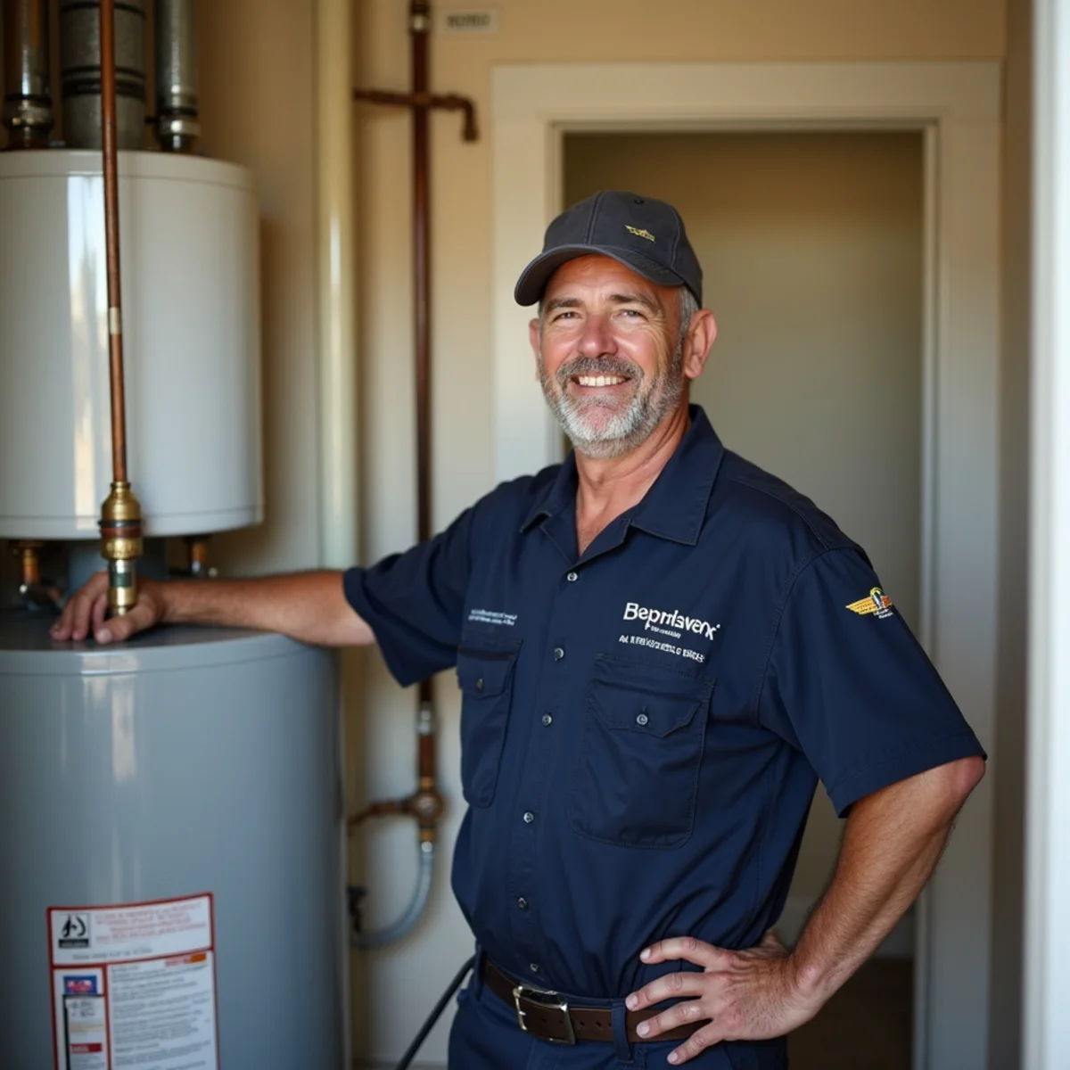 Aging water heater in a Rossmoor 55-and-over community manor in Walnut Creek