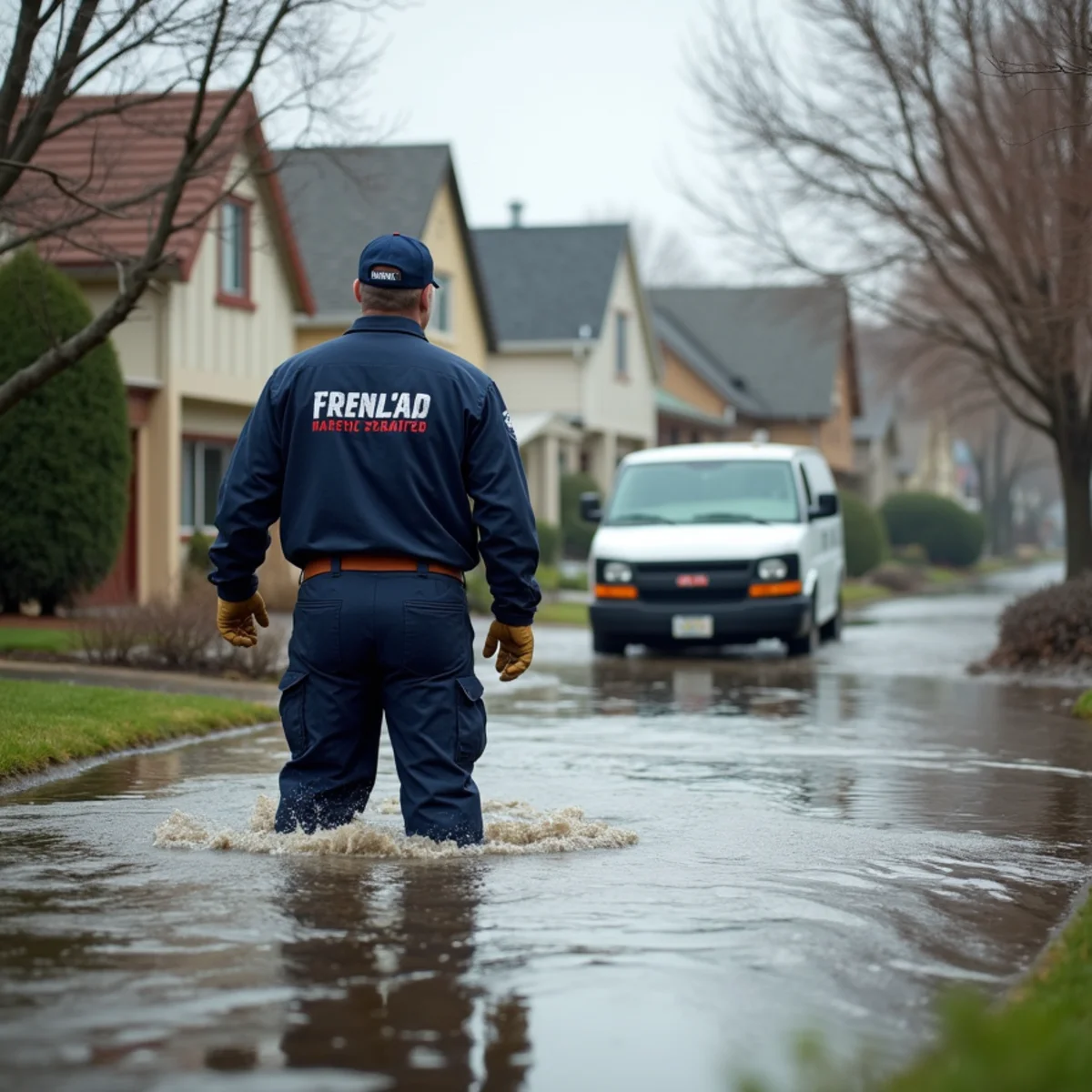Floodwater spreading across low-lying flats near Concord during a winter storm