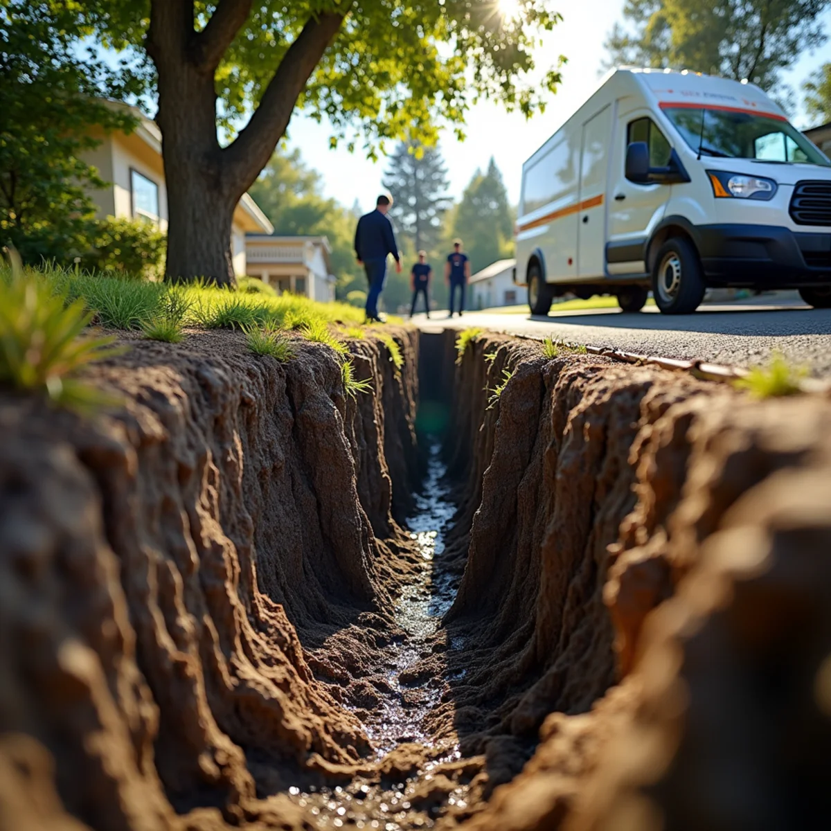 Sewer camera view of tree roots intruding into an aging sewer lateral beneath a Saranap yard in Concord