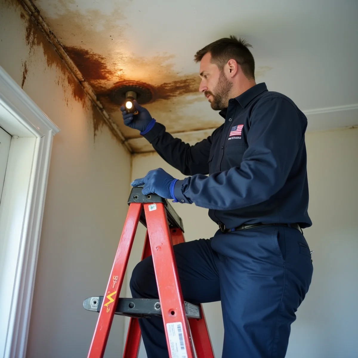 Ceiling Water Damage Repair in progress in a Concord, CA home by an IICRC-certified crew