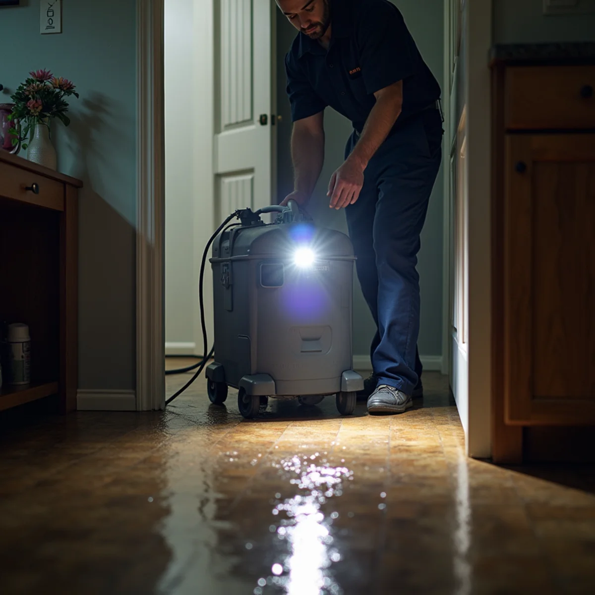 24/7 Emergency Water Removal in progress in a Concord, CA home by an IICRC-certified crew