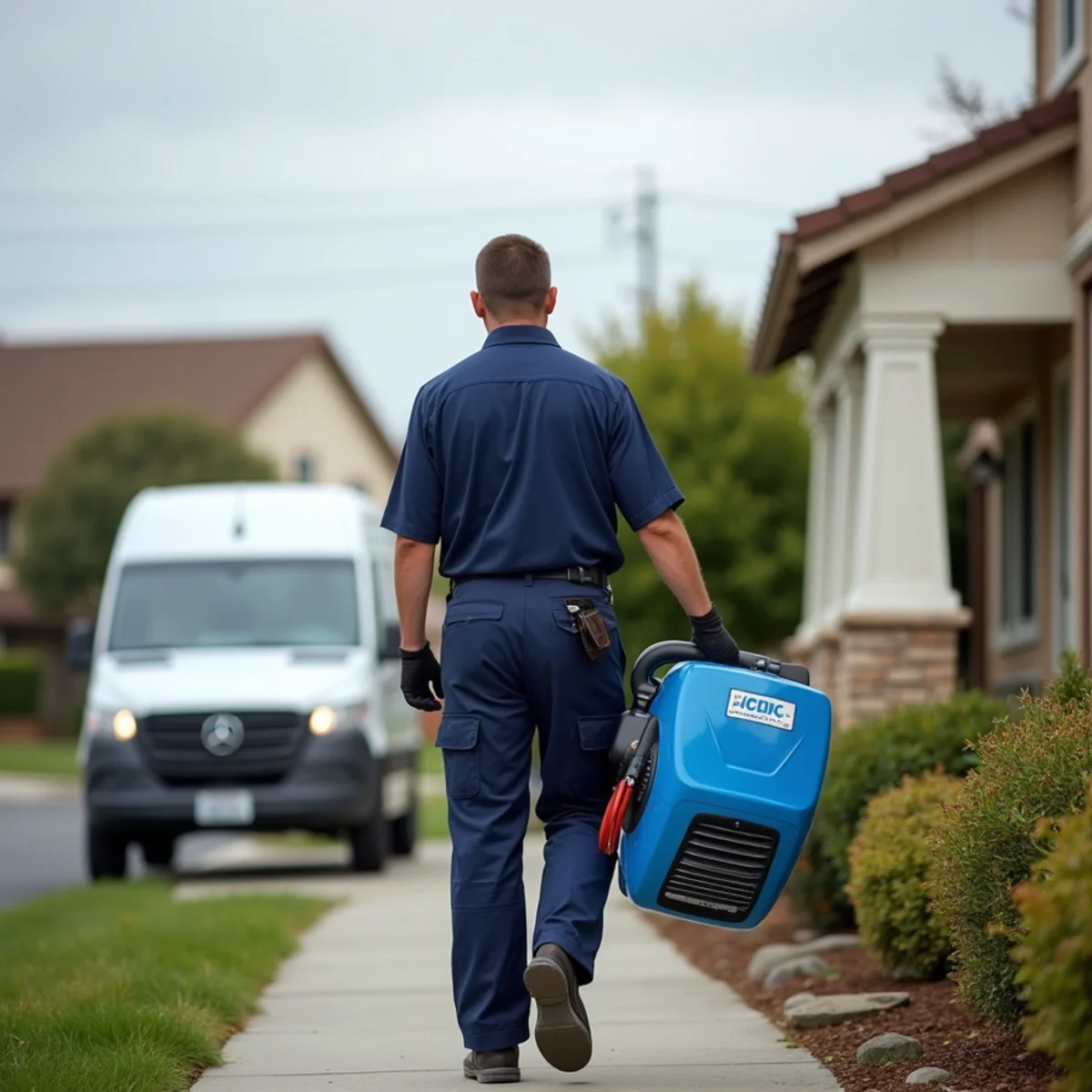 Water damage restoration technician extracting water from a Concord, CA home