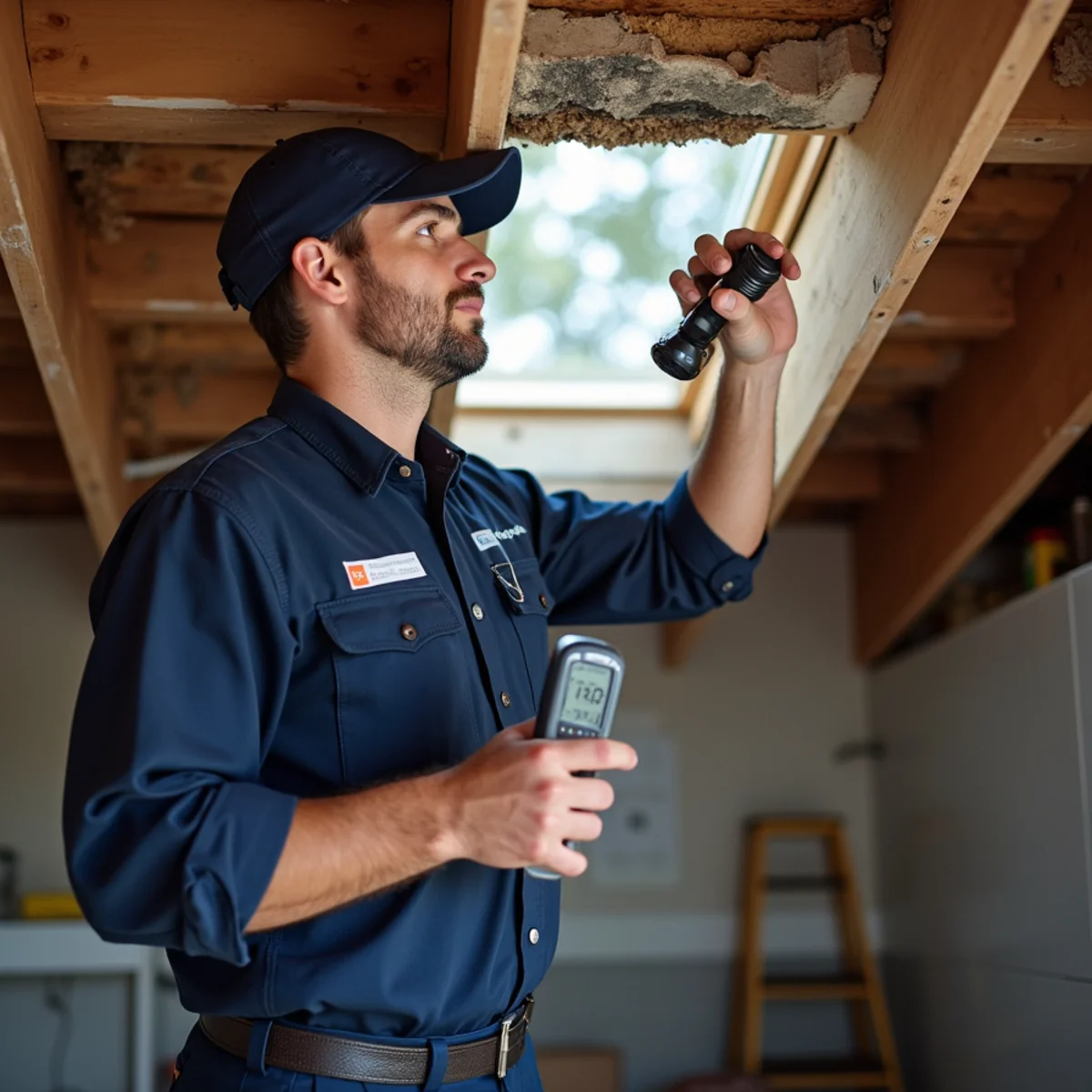 Interior water damage from a roof leak after a winter storm in Concord, CA
