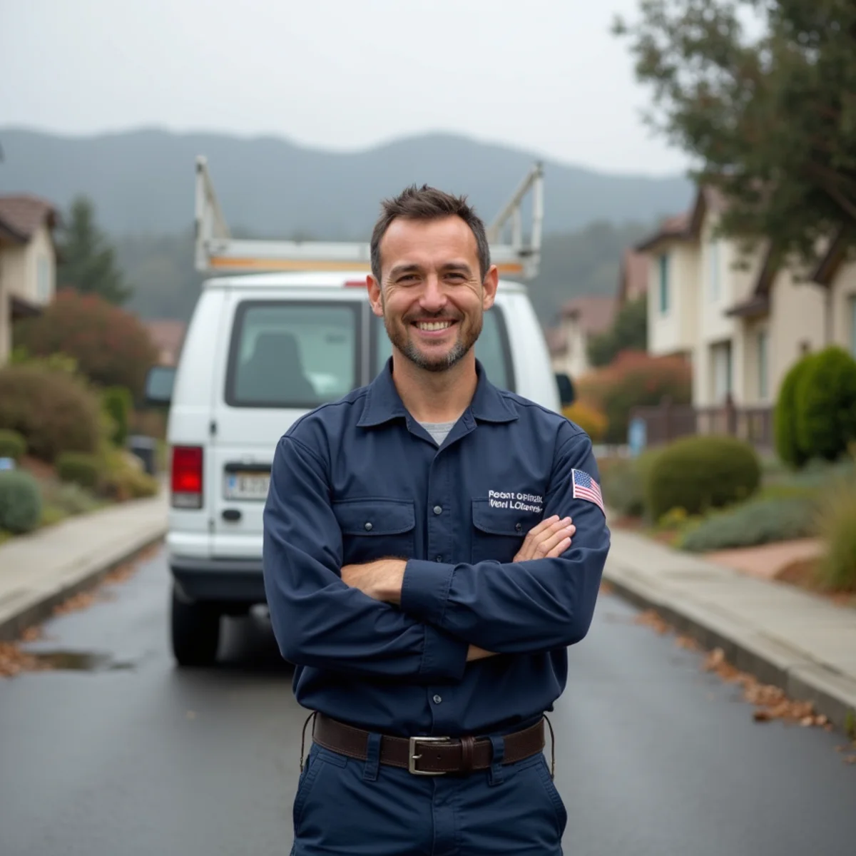 Water damage restoration technician in a foothill neighborhood in Clayton, CA below Mt Diablo